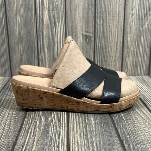 Crocs Women A-Leigh Leather Cork Wedge Slide Sandals Sz 9 16205 Summer Casual - Picture 1 of 9